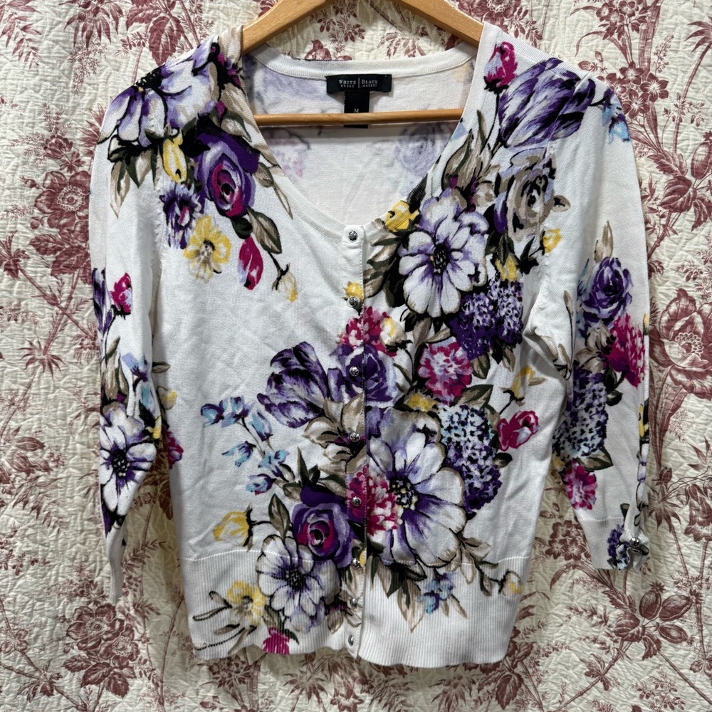 White House Black Market Floral Cardigan Sweater Medium
